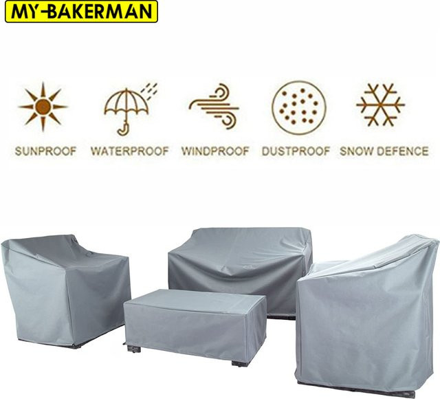 Wasserdichte Gartenmöbel-Schutzhülle von MY·BAKERMAN aus Oxford-Stoff in Silber/Grau für Rattan-Tisch, Stühle und Sofas - Bild 1
