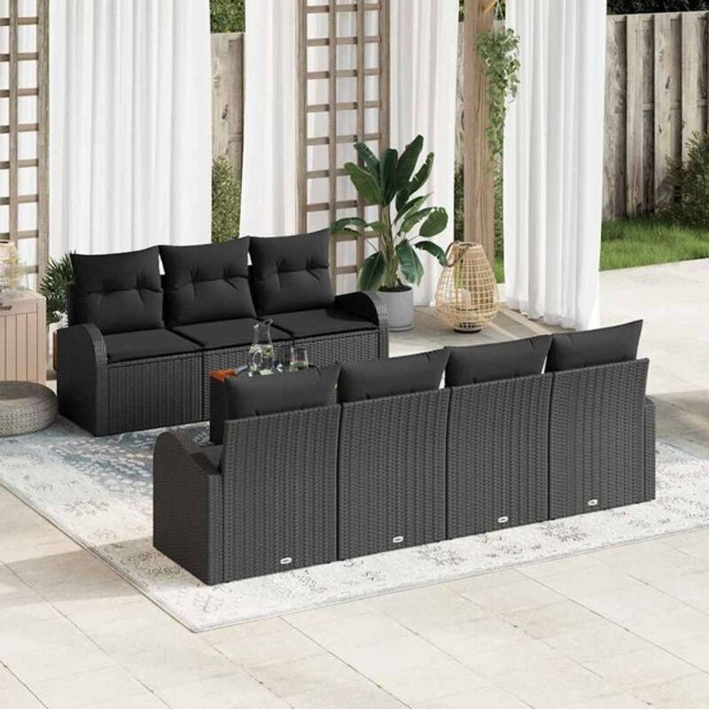 Vidaxl Garten-Sofa-Set aus Polyrattan in Schwarz, 8-teiliges Loungemöbel-Set im modernen und minimalistischen Design - Bild 1