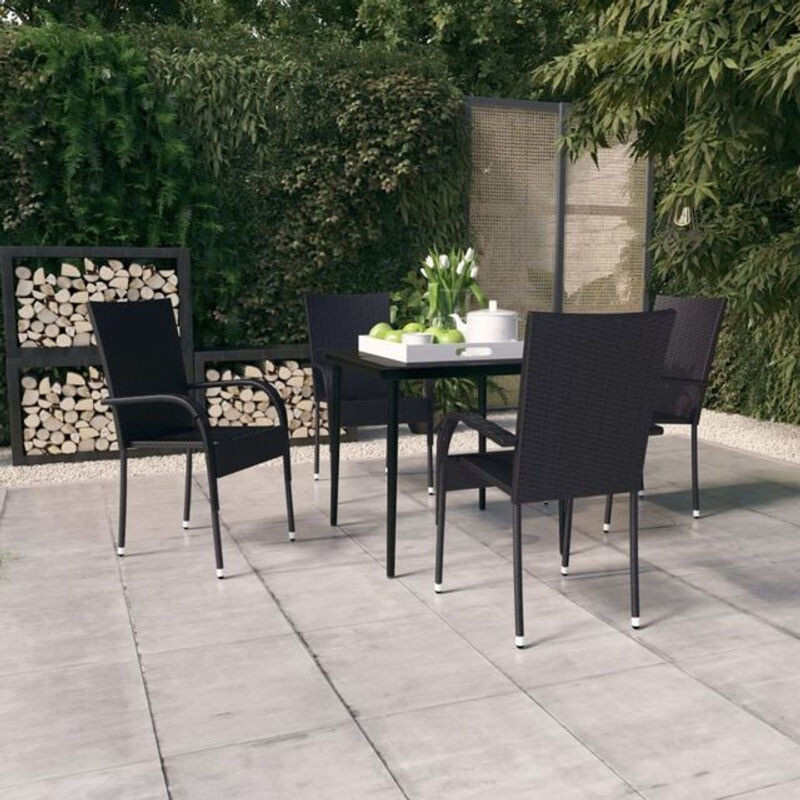5-tlg. Gartenmöbel-Set aus Polyrattan und Glas in Schwarz von vidaxl - Bild 1
