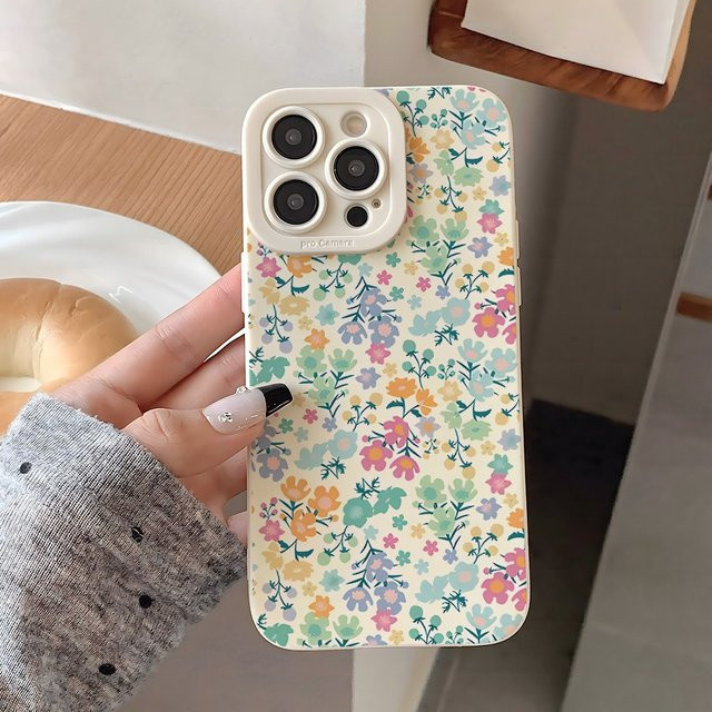 Apple iPhone Hülle aus TPU mit buntem Blumenmuster in Beige und Multicolour für iPhone 17 bis iPhone 7/8 Modelle - Bild 1