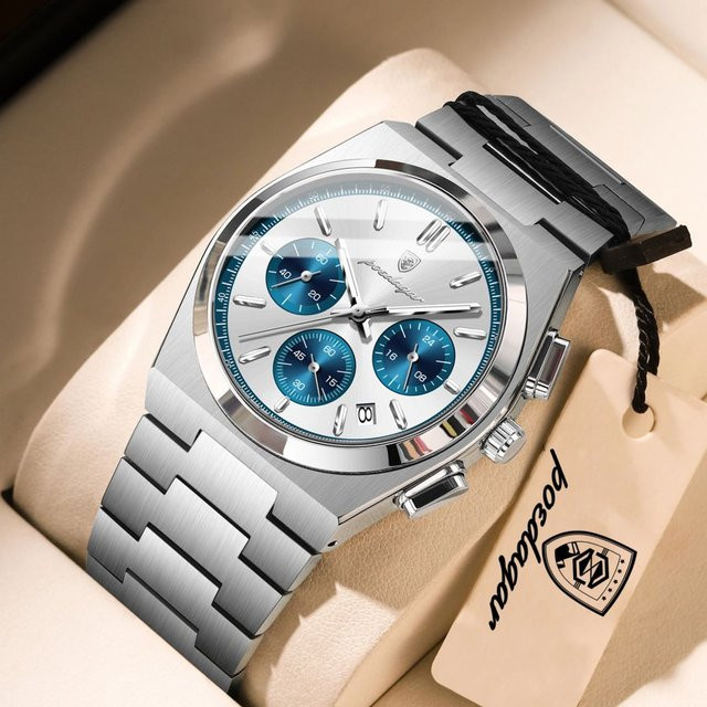 POEDAGAR Chronograph Herrenuhr, Quarz, Edelstahl, Datum, Wasserdicht - Bild 1