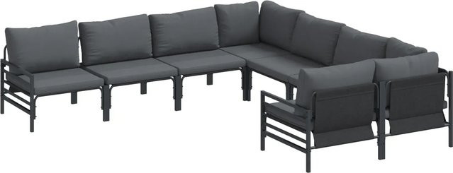 vidaXL Garten-Sofa-Set 8-teilig in Anthrazit mit L-Form, Eckelement und Couchtisch aus pulverbeschichtetem Stahl - Bild 1