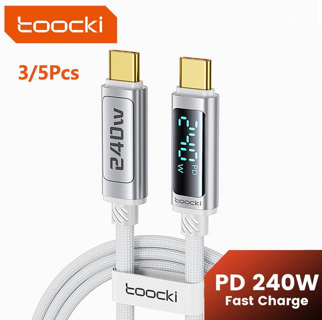 Toocki USB-C auf USB-C Schnellladekabel mit Display 240W PD3.1 für iPhone 15 16 17 Samsung S24 und Macbook in Schwarz oder Weiß - Bild 1