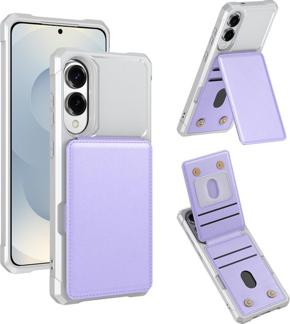 Lederne Brieftasche Handyhülle mit Kartenfach für Samsung Galaxy S25, S25 Ultra Plus und S24 FE in Pink oder Purple - Bild 1