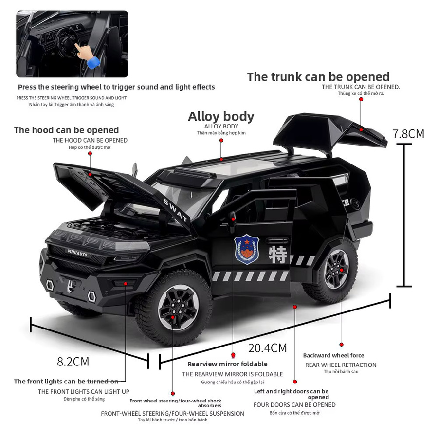MAKEDA Avengers Polizei-Edition Automodell, 1:24, mit Sound und Licht, Rückzieh-Funktion - Bild 6