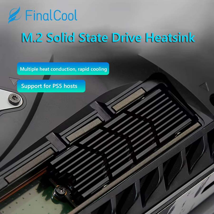 Aluminium M.2 NVMe SSD Kühlkörper für PCIe 2280 Festplatten mit Silikon-Wärmekissen in Schwarz für PC und PS5 - Bild 2