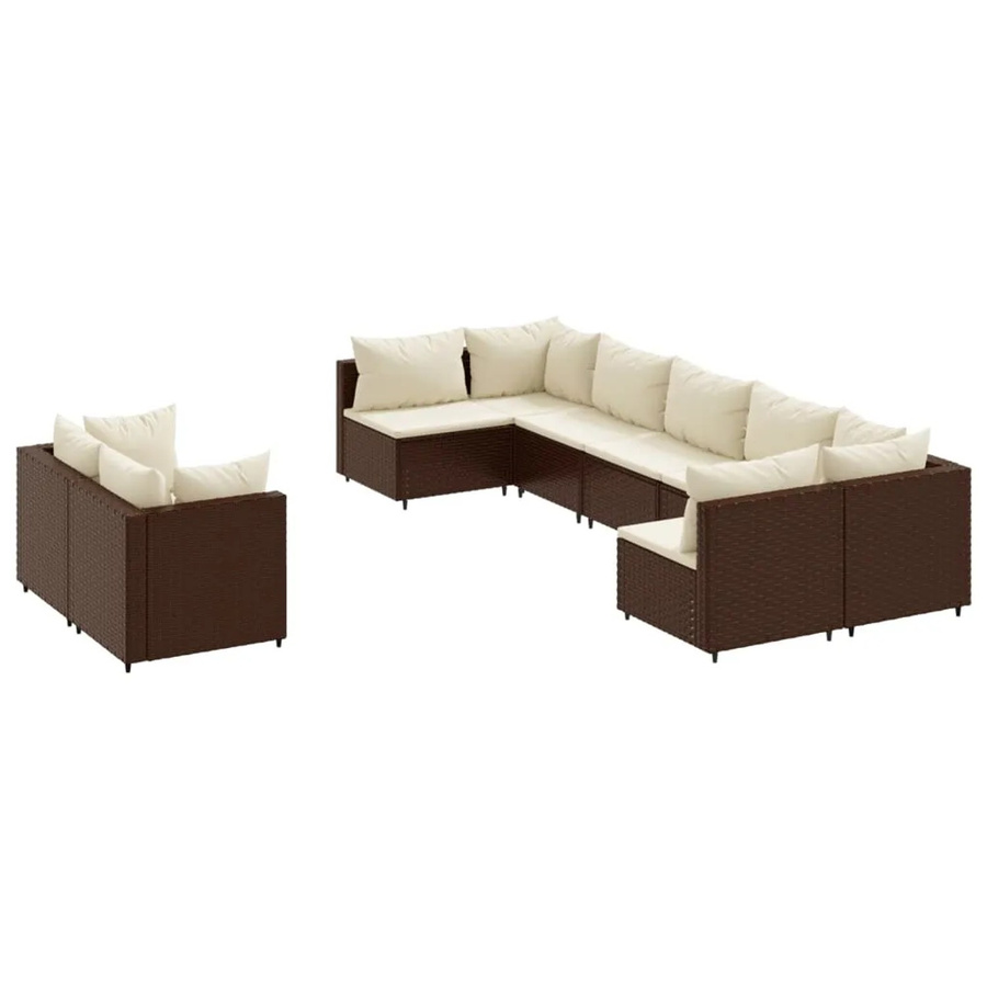 vidaXL 9-tlg Garten-Sofagarnitur aus Poly Rattan mit Kissen in Braun und Weiß - Bild 2