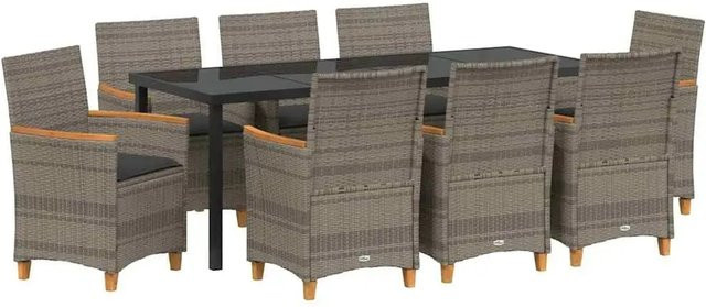 vidaXL Garten Essgruppe aus Poly-Rattan und Glas in Grau, 9-teilig - Bild 1