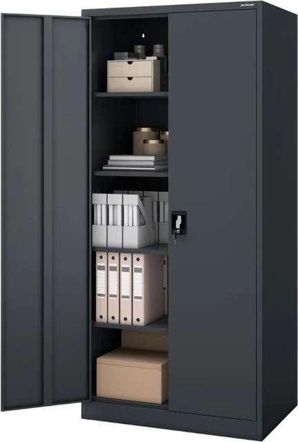 JAN NOWAK Metallschrank Anthrazit mit 5 Ebenen und Schloss, abschließbarer Büroschrank und Werkzeugschrank, H x B x T: 195 x 90 x 60 cm - Bild 1