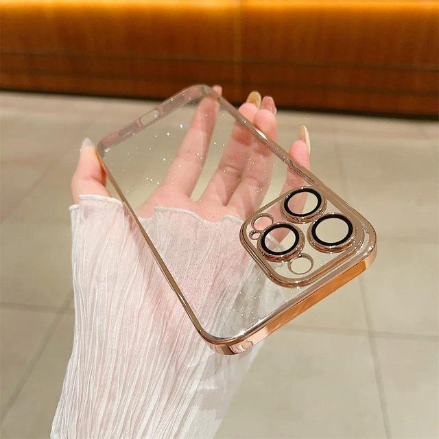 YULIN-003 Schutzhülle für iPhone mit Glitzerbeschichtung und Kamerafolien-Schutz, Transparent Braun - Bild 1