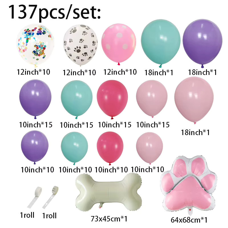137-teiliges Ballon-Set Hundepfoten-Thema für Geburtstags-Dekorationen in Rosa - Bild 2