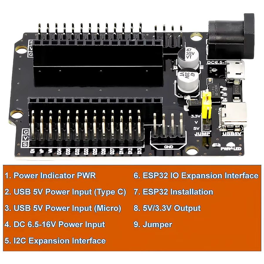 OLNYLO ESP32-WROOM-32 Erweiterungs-Entwicklungsplatine DEVKIT V1 30P Power Board Modul mit Wi-Fi und Bluetooth in Schwarz - Bild 2