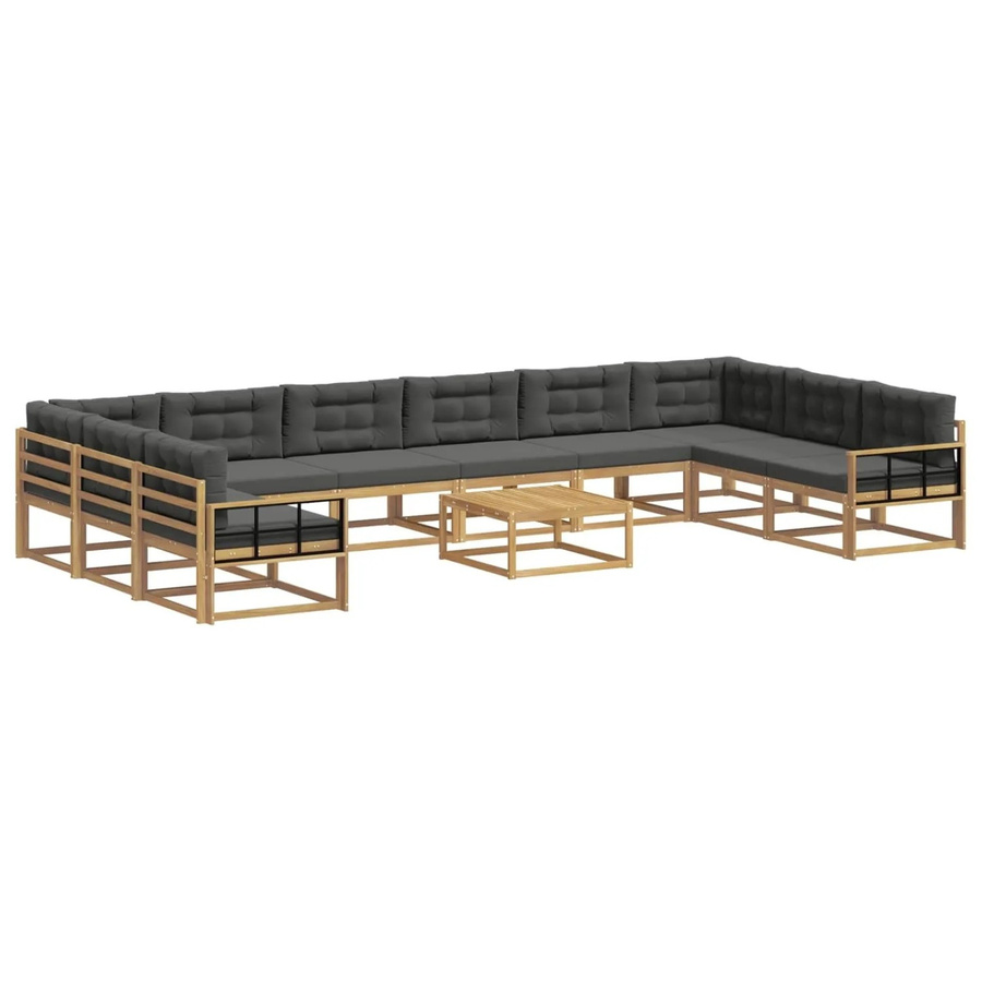 vidaXL Outdoor-Sofagarnitur aus massivem Akazienholz mit 11 Kissen in Anthrazit und Weiß - Bild 2