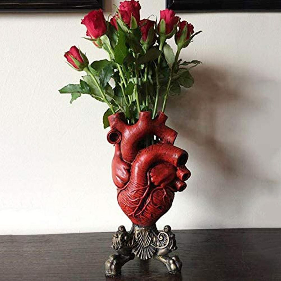 CosyHome Anatomische Herzvase aus Harz in Rot für Schreibtisch und Büro - Bild 2