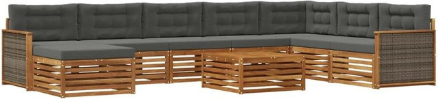 vidaXL Outdoor-Sofagarnitur L-Form aus Akazie Massivholz in Natur und Anthrazit mit 9 Kissen - Bild 1
