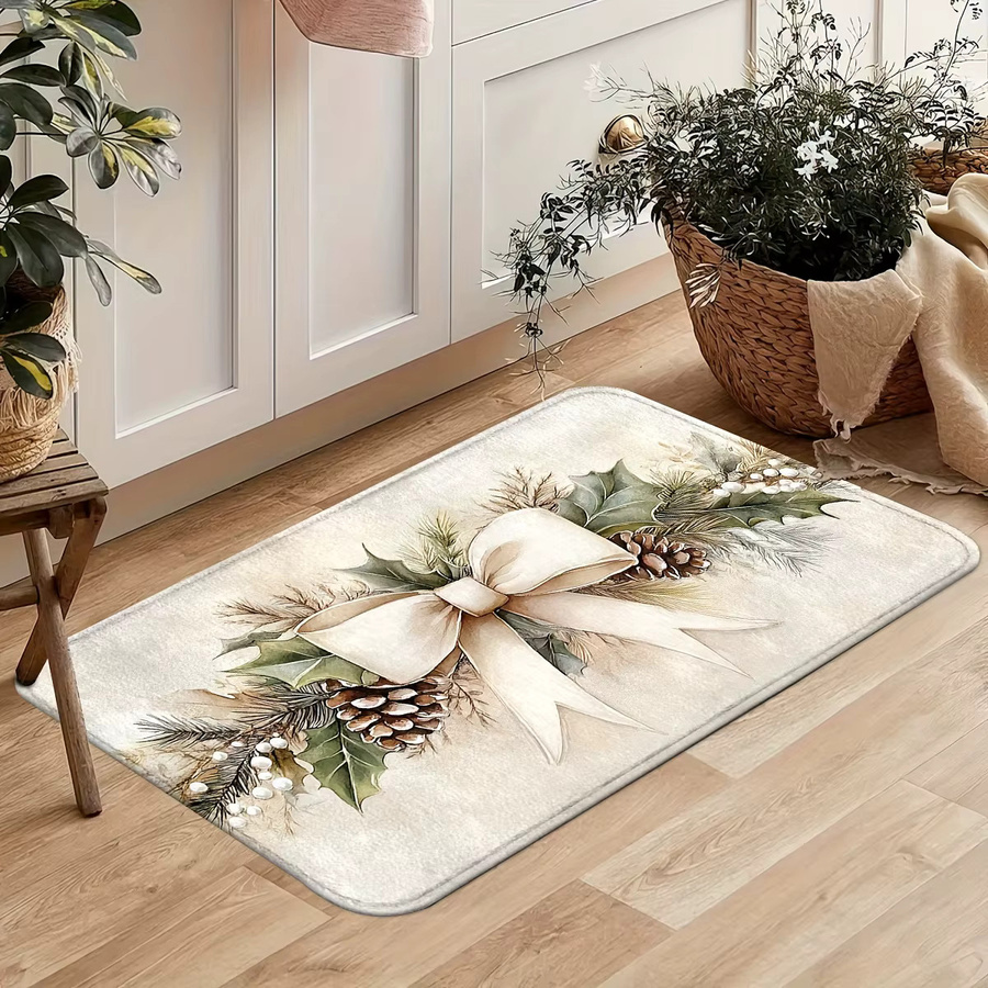 VIKAMA Weihnachtliche Bodenmatte Bowlace in Weiß, rutschfest und superabsorbierend, B/T: 60 x 40 cm - Bild 3