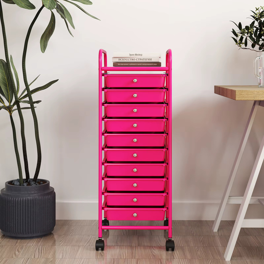 GOFLAME Rollwagen mit 10 stapelbaren Schubladen in Pink für das Badezimmer - Bild 2