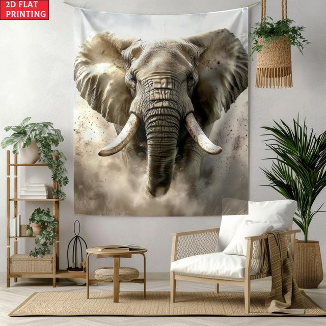 Wandteppich mit afrikanischem Elefant Motiv in Grau von JMG Household Supplies, Breite: 200 cm, Höhe: 150 cm - Bild 1