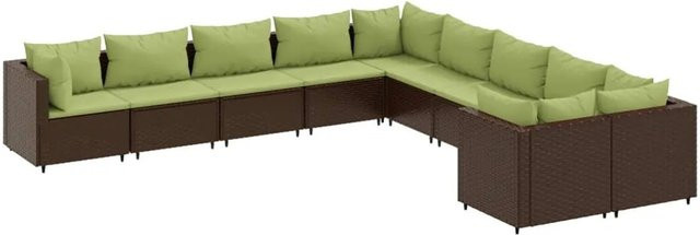 vidaXL 10-tlg Garten-Sofagarnitur in L-Form aus braunem Poly-Rattan mit UV-beständigen Kissen und pulverbeschichtetem Stahlgestell - Bild 1