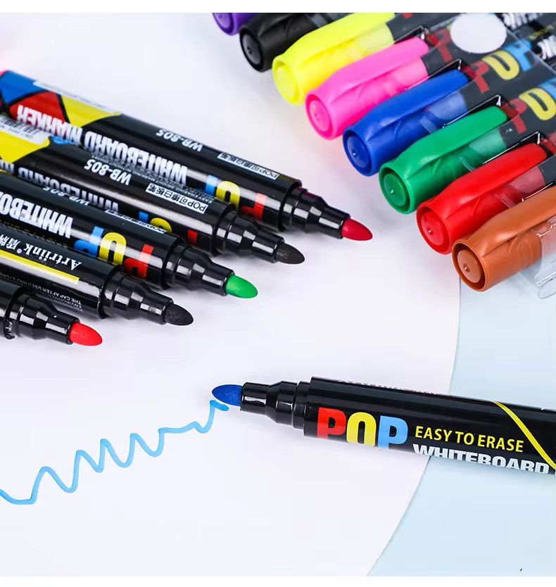 POP Whiteboard-Marker-Set mit Bullet-Spitze, abwischbar und nachfüllbar, ungiftig, 8 bis 12 Farben - Bild 3