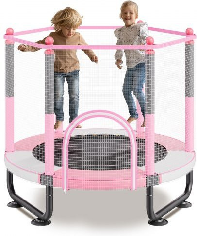 VEVOR Kindertrampolin, Rosa, mit Sicherheitsnetz & Basketballkorb, ab 3 Jahre - Bild 1
