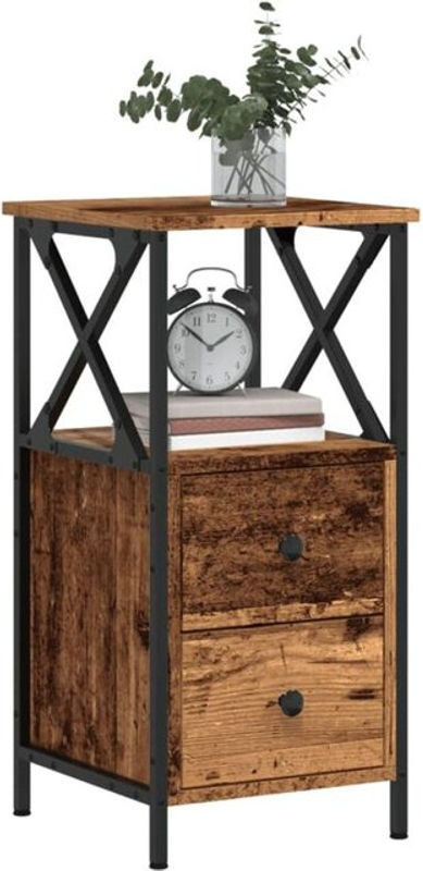 Vidaxl Nachttisch in Altholz-Optik und Braun aus Holzwerkstoff und Metall im Industrial-Design B/T/H: 34 x 35,5 x 70 cm - Bild 1