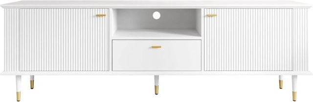 okwish TV Schrank für dein Wohnzimmer in Weiß mit offenen Fächern, Schubladen mit Soft-Close-Funktion, B: 170 cm, T: 36 cm, H: 54 cm - Bild 1