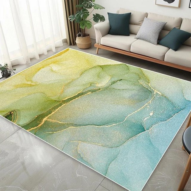 Moderner Teppich im nordischen Stil mit abstraktem Streifenmuster, rutschfest und waschbar, B/T: 120 x 80 cm, mehrfarbig - Bild 1
