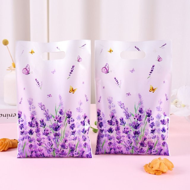 Lavendel Geschenktüten mit Blumenmuster und Schmetterling in Lila für Hochzeiten, Geburtstage und Frühlingspartys - Bild 1