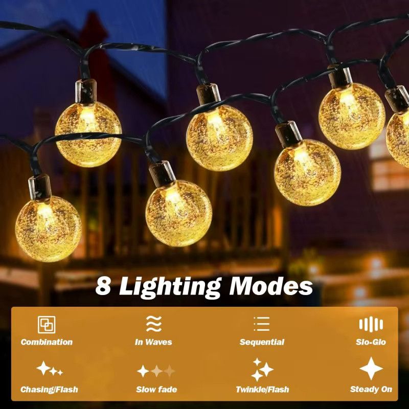 Solar-Lichterkette mit 60 LED-Kristallkugeln für den Außenbereich, wasserdicht und solarbetrieben mit 8 Modi für Garten, Terrasse und Party - Bild 3