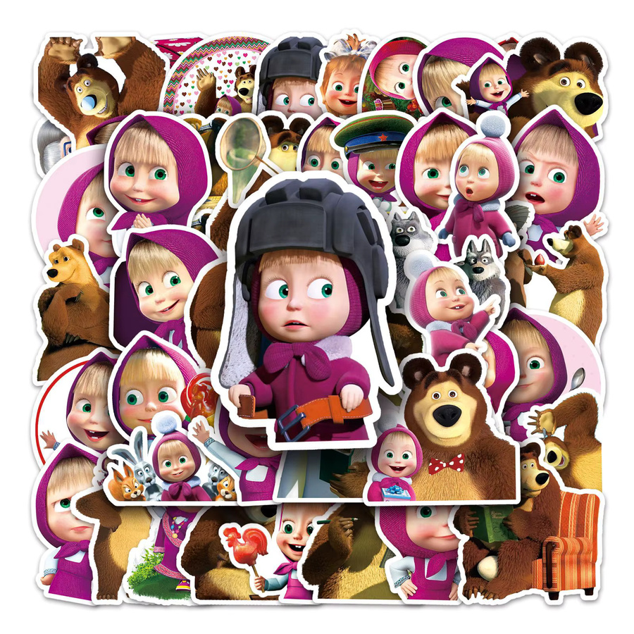 ZHUOHUA Mascha und der Bär Graffiti Aufkleber Set für Kinder zur Dekoration von Laptop, Koffer und Gitarre, Mehrfarbig - Bild 4