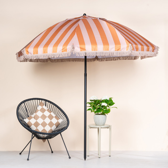 Sonnenschirm BLUME2000 mit Streifen-Design in Braun und Orange, B/T/H: 238 x 220 x 220 cm - Bild 1