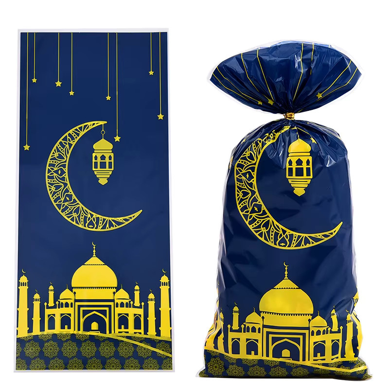 50 Stück Ramadan Mubarak Geschenktüten mit Mond- und Sternen-Motiv in Blau für Süßigkeiten und Kekse zur Eid al-Fitr Party-Dekoration - Bild 1
