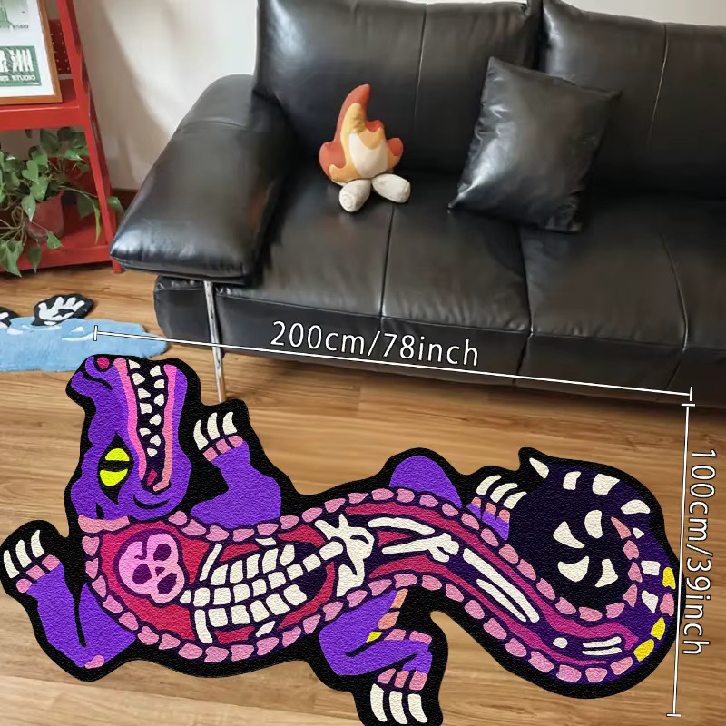 VIKAMA Skelett-Krokodil-Teppich in Lila, rutschfest und langlebig für Wohnzimmer und Schlafzimmer - Bild 2