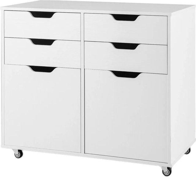 Costway Rollcontainer mit 4 Schubladen und 2 Türen in Weiß für Home Office und Wohnzimmer - Bild 1