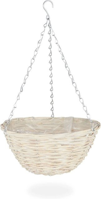 Relaxdays Blumenampel 3er Set aus Weide in Beige im Boho-Stil, B/T/H: 12 x 12 x 25 cm - Bild 1