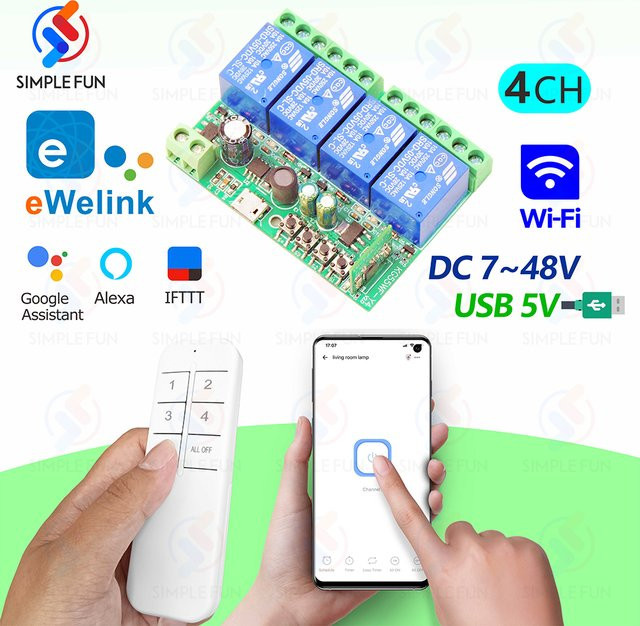 eWelink Wifi Smart Switch mit 4 Kanälen für DC 12V 24V 48V und USB 5V zur Sprachsteuerung via Alexa und Google Home - Bild 1