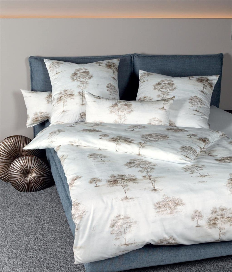 Janine Messina Mako-Satin Bettwäsche Baumwolle mit Bäume-Motiv in Beige und Braun, B/H: 135 x 200 cm und 80 x 80 cm - Bild 1