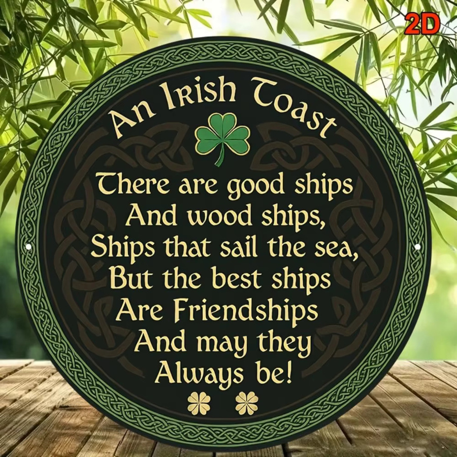 Rundes Aluminiumschild CIFBUY Irish Blessing Celtic Knot Shamrock in Vintage Gold und Grün, Durchmesser: 20 cm - Bild 2