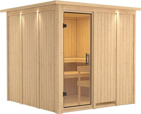 Karibu Sauna Valga für 4 Personen aus Fichtenholz in Beige, B/T/H: 210 x 202 x 210 cm - Bild 1