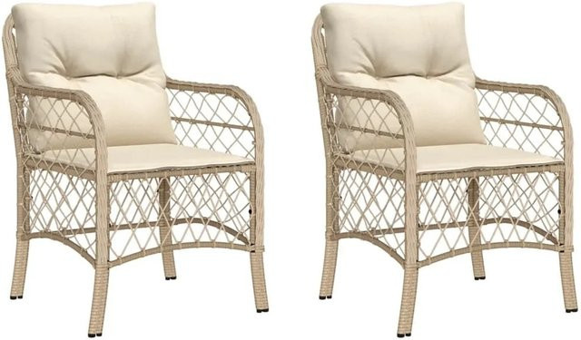 Furnicato Gartenstuhl Set aus 2 Stück in Beige und Cremeweiß aus PE-Rattan mit UV-beständigen Polsterkissen und pulverbeschichtetem Stahlgestell - Bild 1