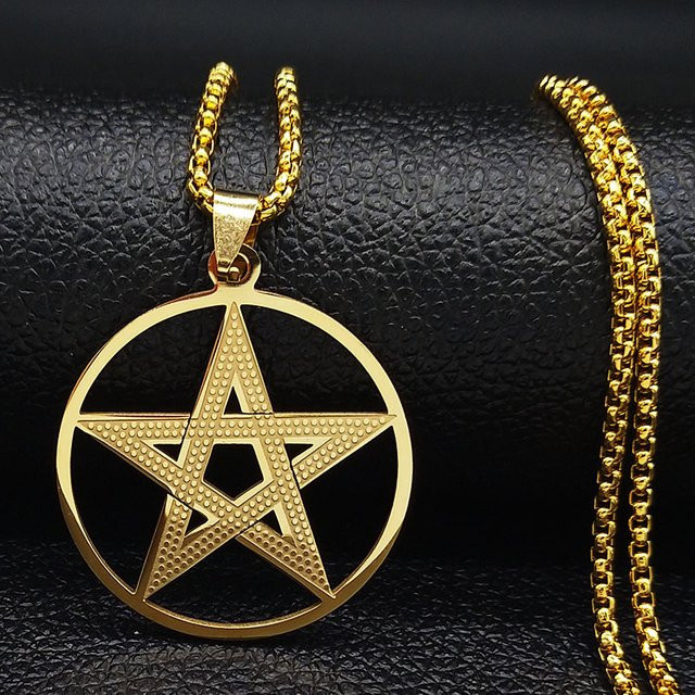 AFAWA Halskette Pentagramm, Edelstahl, Gold, Herren - Bild 1