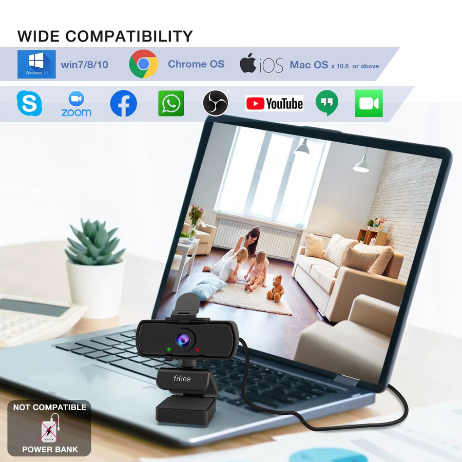FIFINE K420 Full HD 1440p Webcam mit Mikrofon und Stativ in Schwarz für USB-Desktop und Laptop - Bild 6