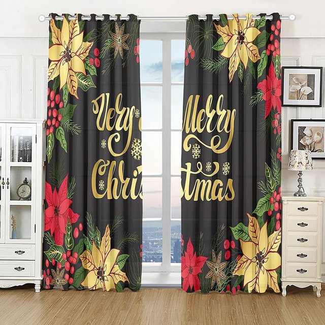 Weihnachtsgardinen Set mit Weihnachtsmann und Schneemann für Wohnzimmer und Schlafzimmer, halbtransparent mit Schneeflocken-Design, B: 60 cm, H: 100 cm, 2 Stück - Bild 1