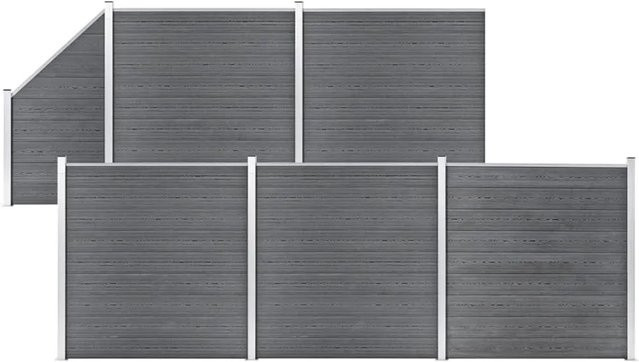 vidaXL WPC Zaun-Set aus Holz-Kunststoff-Verbundwerkstoff mit 5 Quadraten und 1 Schräge in Grau, B: 965 cm, H: 186 cm - Bild 1