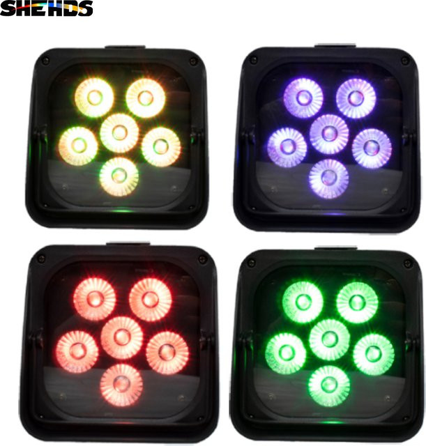 SHEHDS 4er Set LED Par Scheinwerfer RGBWA+UV 6in1 mit Batterie, DMX512, WiFi und Fernbedienung, Schwarz - Bild 1