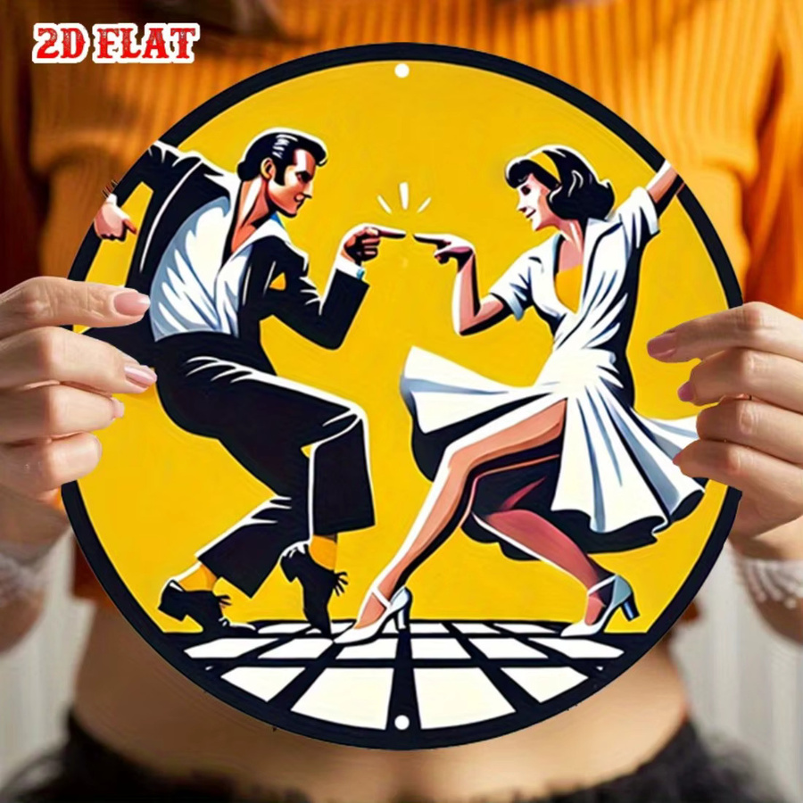 CIFBUY Retro Dance Metallblechschild Rund, Vintage Aluminium Wandkunst in Multicolour für Café, Garage und Home Decor, Durchmesser: 20 cm - Bild 6