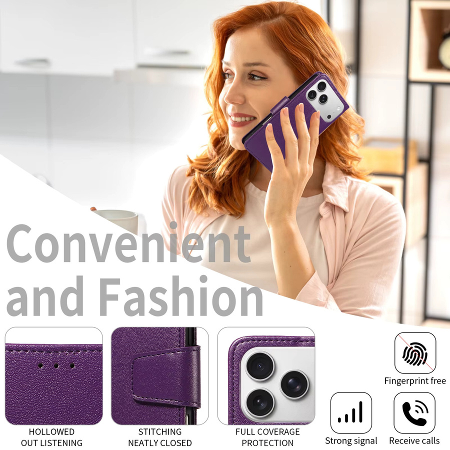 Leder-Handyhülle für Samsung Galaxy M36 M16 F16 F36 S25FE S26 PRO Edge Ultra Plus A07 A17 mit Kartenhalter und Ständer in Braun und Lila - Bild 4