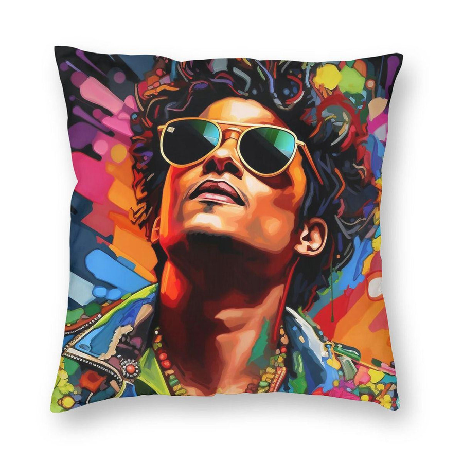 Quadratische Kissenhülle Bruno Mars von Lu Xika Chen in Multicolour aus Polyester, Leinen und Samt mit Reißverschluss, B/B: 18 x 18 cm - Bild 4