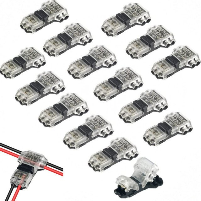 UMLIFE T-Typ 3-Wege-Drahtverbinder ohne Abisolieren, 2 Pins für AWG 24–18 Drähte, transparent - Bild 1